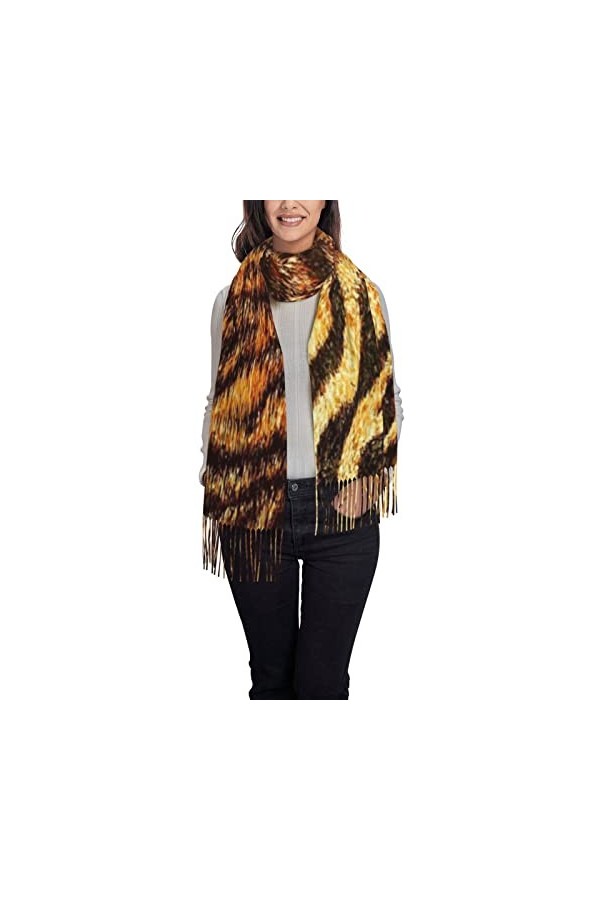 QQIAEJIA Écharpe en forme de tigre pour homme et femme - Longue écharpe chaude pour lhiver, Tigre doré, taille unique