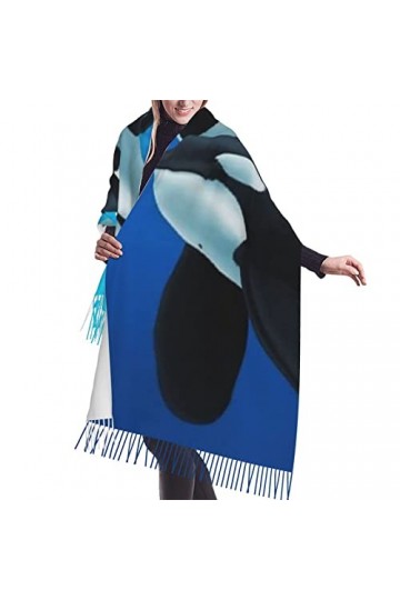 Écharpe douce châles enveloppements avec pompon Orca Killer Whale Femmes Mode Cachemire Pashmina Écharpe, Comme indiqué sur l