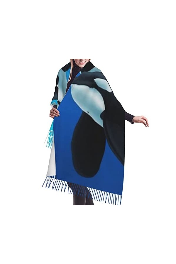 Écharpe douce châles enveloppements avec pompon Orca Killer Whale Femmes Mode Cachemire Pashmina Écharpe, Comme indiqué sur l
