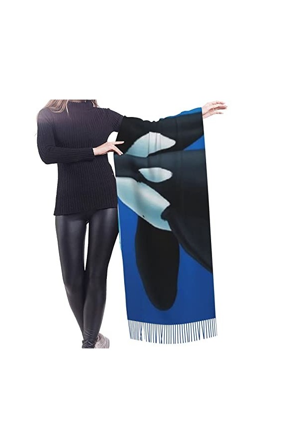 Écharpe douce châles enveloppements avec pompon Orca Killer Whale Femmes Mode Cachemire Pashmina Écharpe, Comme indiqué sur l