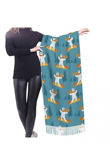 Écharpe douce châles enveloppements avec pompon ours polaire mignon snowboard femmes cadeaux de mode écharpe pashmina, Comme 