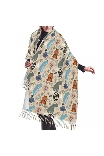 QQIAEJIA Écharpe douce châles enveloppements avec pompon hippopotames mignons forêt abstraite femmes cadeaux de mode écharpe 