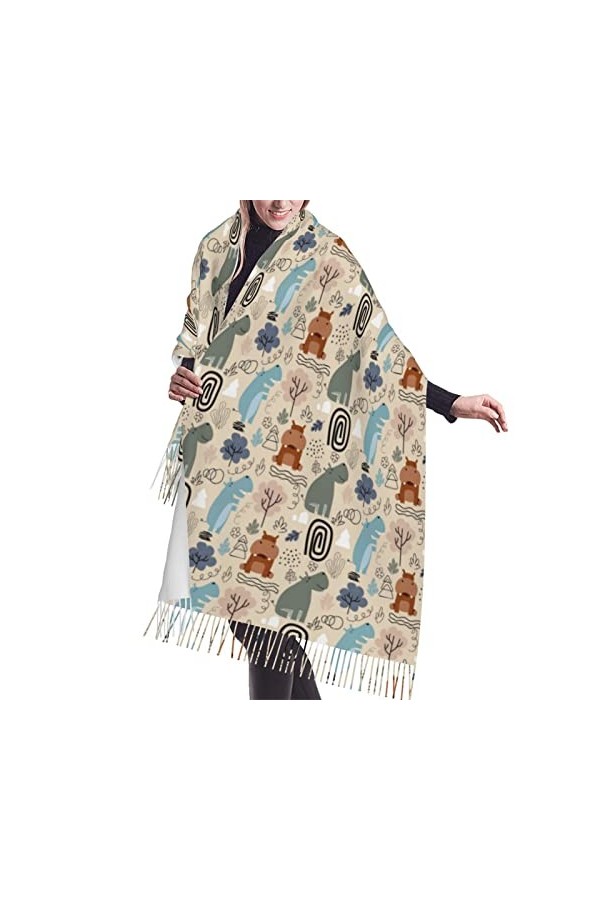 QQIAEJIA Écharpe douce châles enveloppements avec pompon hippopotames mignons forêt abstraite femmes cadeaux de mode écharpe 