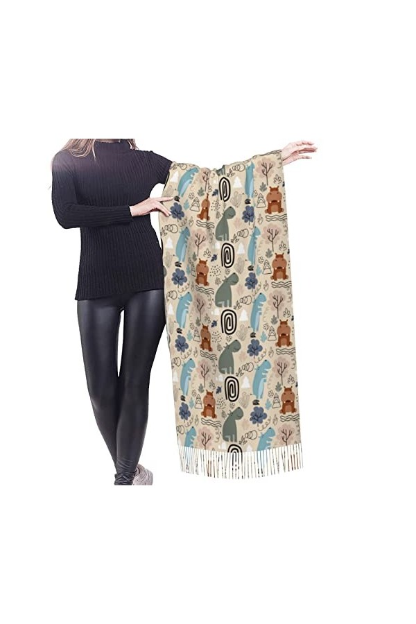 QQIAEJIA Écharpe douce châles enveloppements avec pompon hippopotames mignons forêt abstraite femmes cadeaux de mode écharpe 