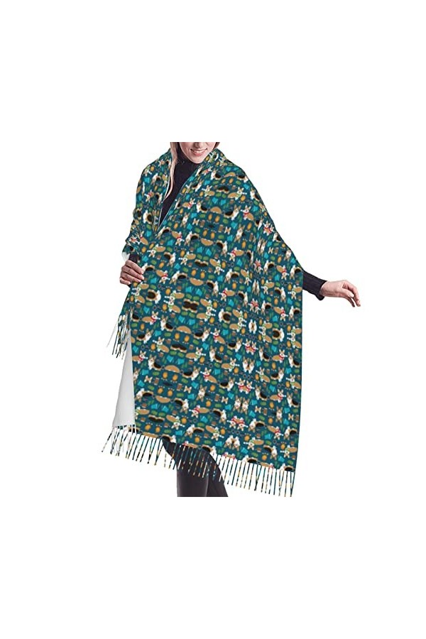 QQIAEJIA Écharpe au toucher cachemire – Fleurs colorées légères pour femme, grands châles et écharpes pour le printemps, lau