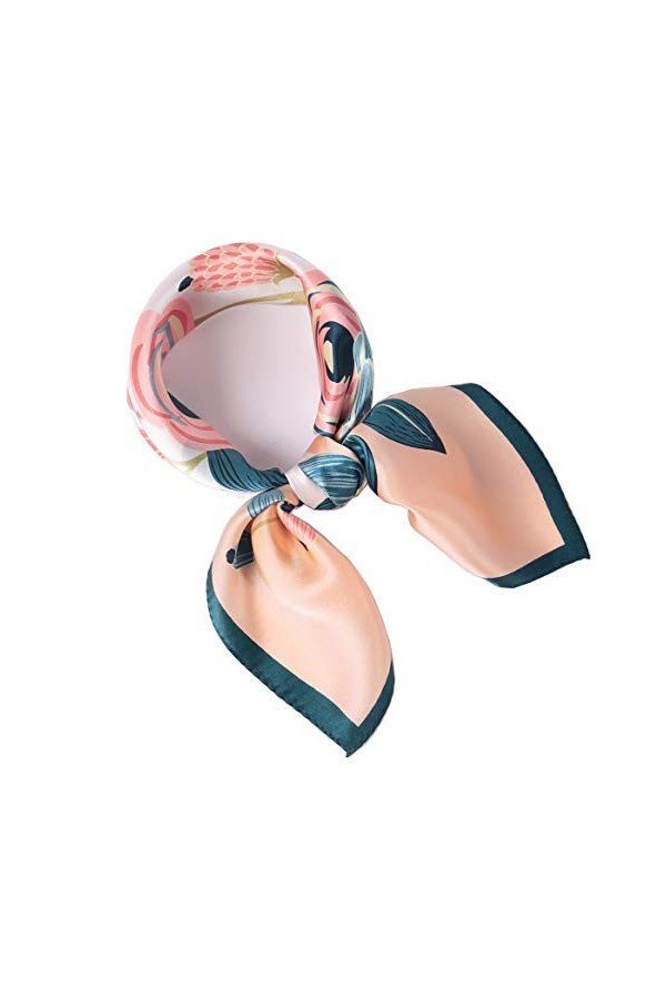 laprée - Petit Foulard Carré de Soie Foulard Femme en Soie 52 * 52cm Motif Fleur