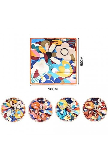 Ensemble de 4 Foulards en Soie pour Femme - Bandana, Foulard de Tête, Carré de Soie 90x90cm, Accessoire de Cheveux en Satin É