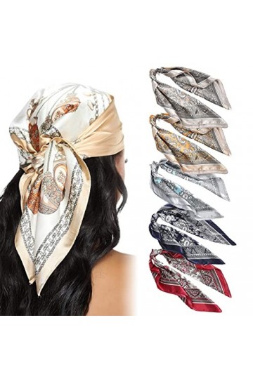SCJJZ bandana,foulard femme,foulard rouge,bandana femme,foulard,Écharpe en Soie Lisse Écharpes Hijab pour Femmes, 5pcs Access