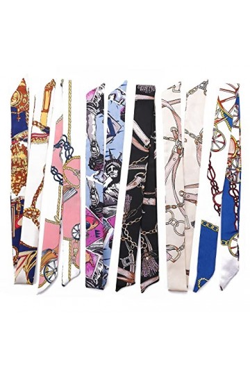 6 Pièces Foulard en Soie Dames Foulard en Soie Mode Coloré Satin Serviette de Cheveux Sac à Main Étroit Sac à Dos Ruban Foula