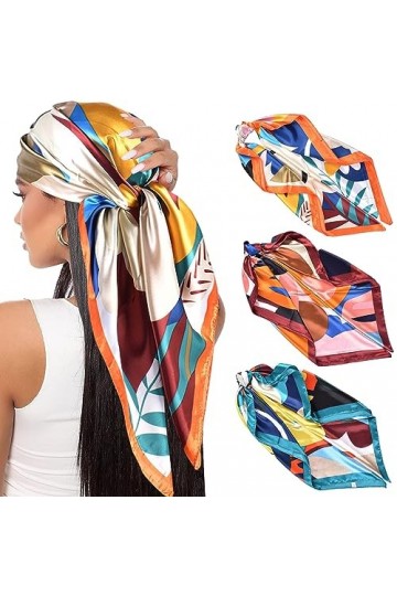 Naapesi Lot de 3 Foulards en Soie pour Cheveux Femme,Bandana avec Motifs Classiques, Foulards Carrés Satinés, Écharpe Polyval