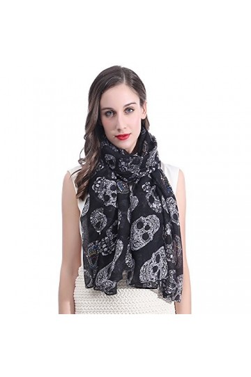 Lina & Lily Écharpe Foulard pour Femme Imprimé Crâne le jour de la morts Noir 