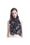 Lina & Lily Écharpe Foulard pour Femme Imprimé Crâne le jour de la morts Noir 