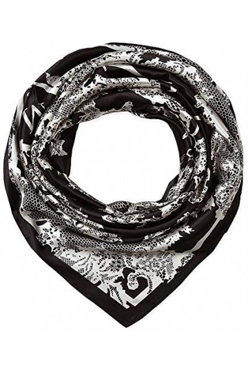 Corciova Grande écharpe carrée en soie pour femme 35 cm - Noir - Large