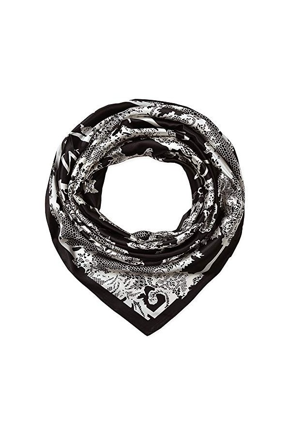 Corciova Grande écharpe carrée en soie pour femme 35 cm - Noir - Large