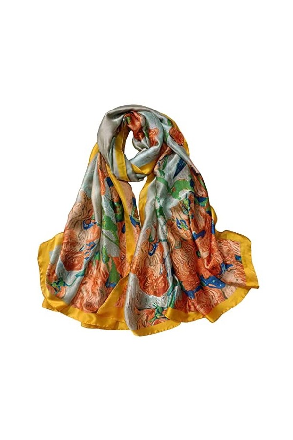 Acotavie Foulards tendance pour femme - Longue écharpe en satin de soie - Léger - Protection solaire, F-51, 180*90 cm