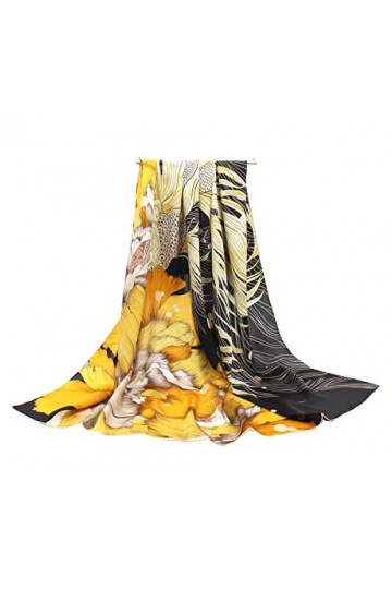 ANDANTINO Foulard carré léger 100 % pure soie de mûrier 109,2 cm - Pour femme - Avec emballage cadeau, Noir et doré, Large