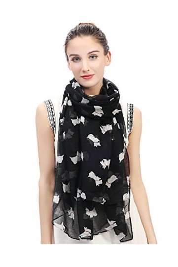 Lina & Lily Écharpe Foulard pour Femme Imprimé Chien Scottish Terrier Noir 