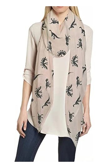 Lina & Lily Écharpe Foulard Femme Imprimé Dinosaures Beige 