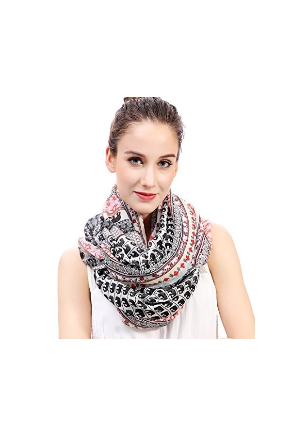 Lina & Lily écharpe tube imprimé bohémien éléphants multicolore 