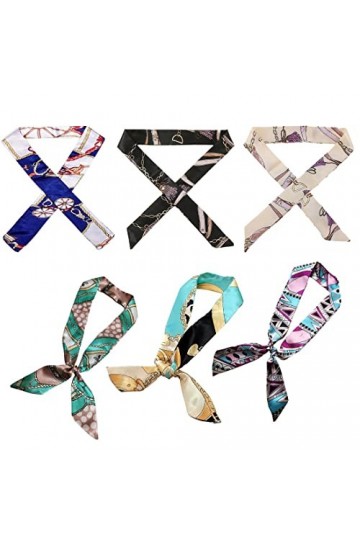 DULSPUE Foulard Femmes en Satin - 6 Pièces Soie Bandanas Design Mixte Satin Mode Étroit Sac à Main Poignée Ribbon Scarf Sac P