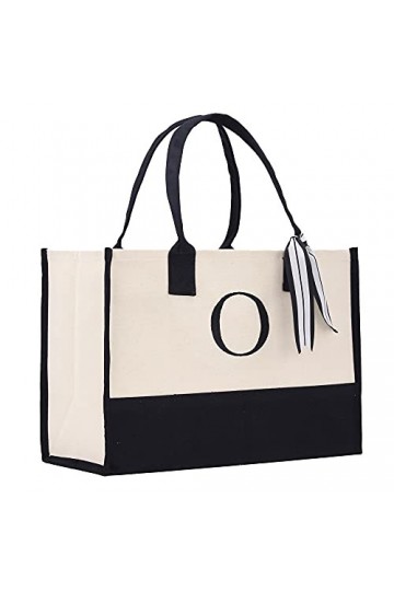 Monogram Sac fourre-tout en toile 100 % coton et monogramme personnalisé Noir