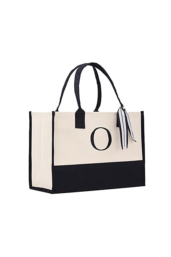 Monogram Sac fourre-tout en toile 100 % coton et monogramme personnalisé Noir