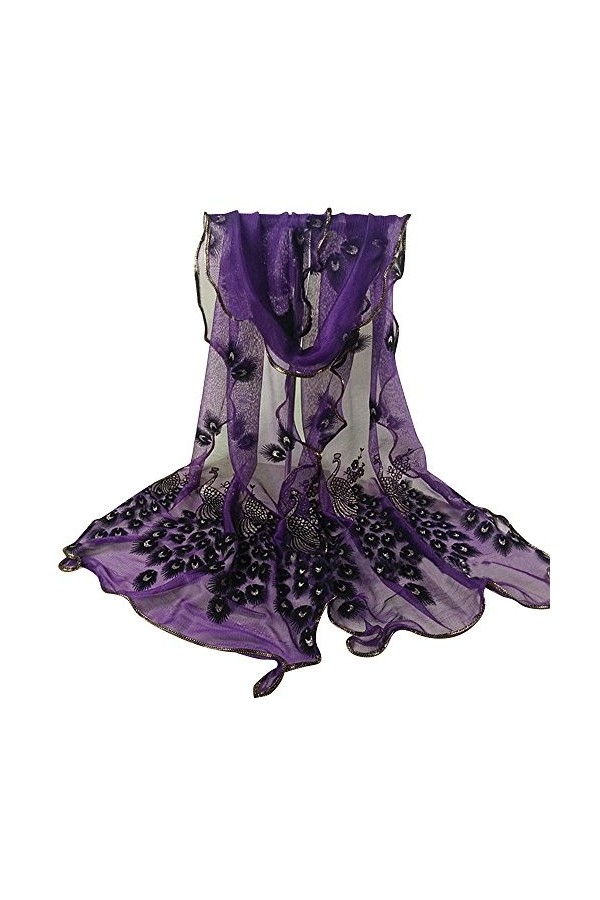 Bluelans Foulard long et doux pour femme Motif paon violet violet foncé taille unique
