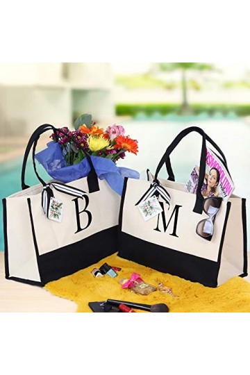 Monogram Sac fourre-tout en toile 100 % coton et monogramme personnalisé Noir