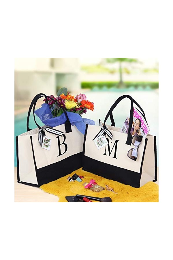 Monogram Sac fourre-tout en toile 100 % coton et monogramme personnalisé Noir