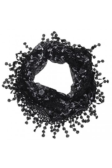 JK Home Femme Echarpe Triangle Dentelle Foulard Châle Printemps Automne Noir A