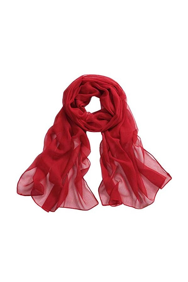 Foulards doux en mousseline de soie pour femme - Foulard fin pour la plage - Longue écharpe en soie noire, Rouge, taille uniq