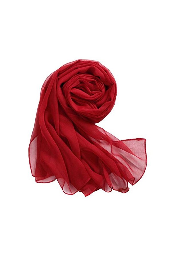 Foulards doux en mousseline de soie pour femme - Foulard fin pour la plage - Longue écharpe en soie noire, Rouge, taille uniq