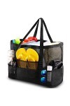 SRISE Sac de plage en maille – Grand sac de plage pour la famille, sac de plage pour jouets et essentiels de vacances, noir, 