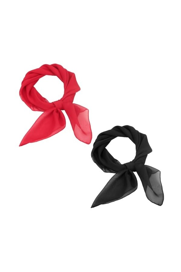 MEMOFYND Lot de 2 écharpes carrées en mousseline de soie de 65 x 65 cm, écharpe unie, écharpe rouge, écharpe élégante en soie