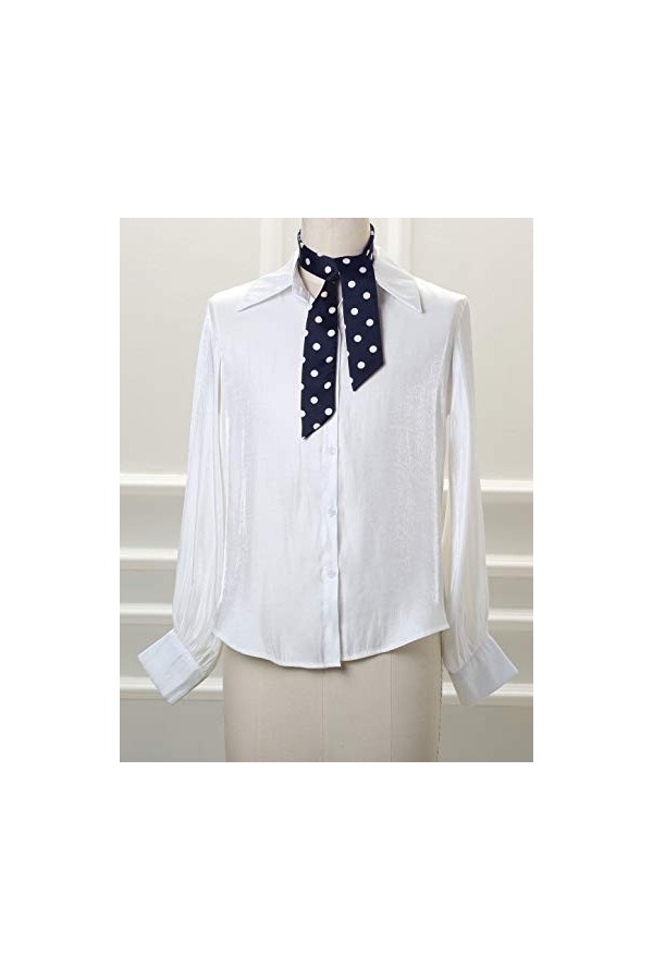 sourcing map 50 S Maigre Écharpe Soyeuse Pois Ceinture Longue Étroite Foulard Sac Poignée Accessoire Point moyen bleu foncé S