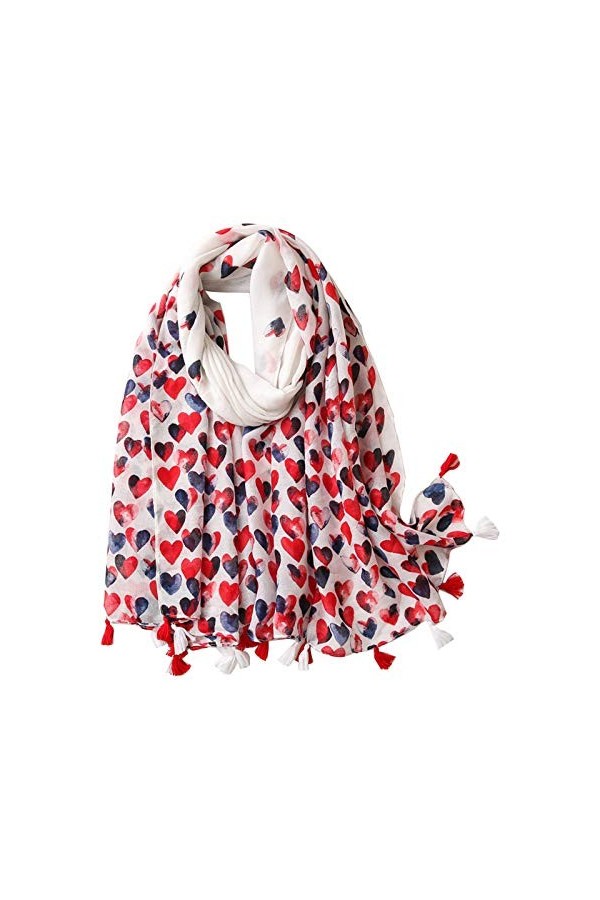 Clest F&H Longue Écharpe Douce Châle Foulard Imprimé Coeur Rouge et Bleu Pour Tenues De Vacances Accessoires