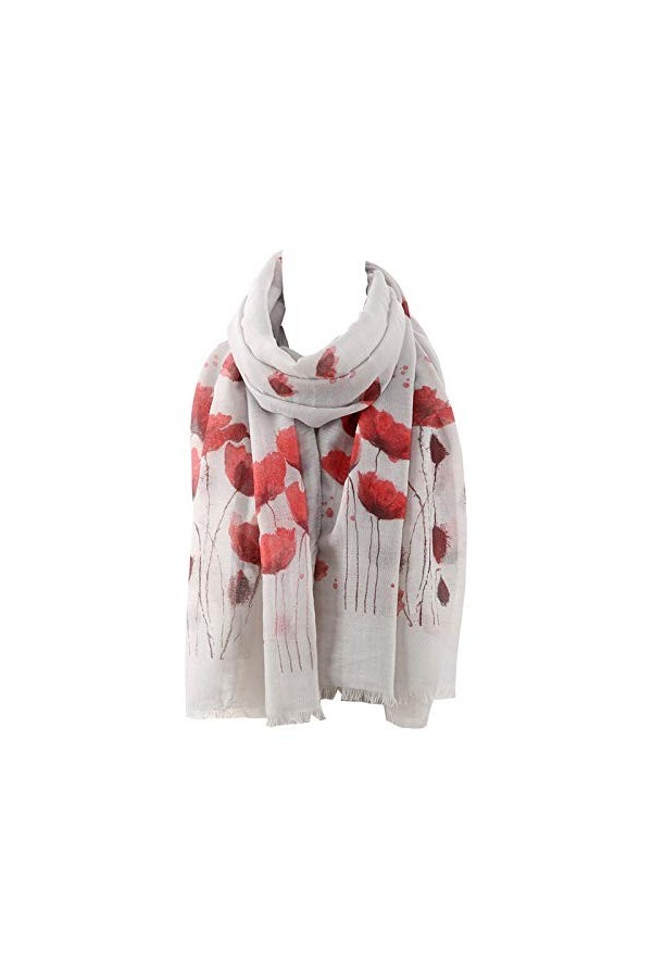 Clest F&H Écharpe imprimée coquelicots pour femme - Doux et léger - Grand châle, blanc, Large
