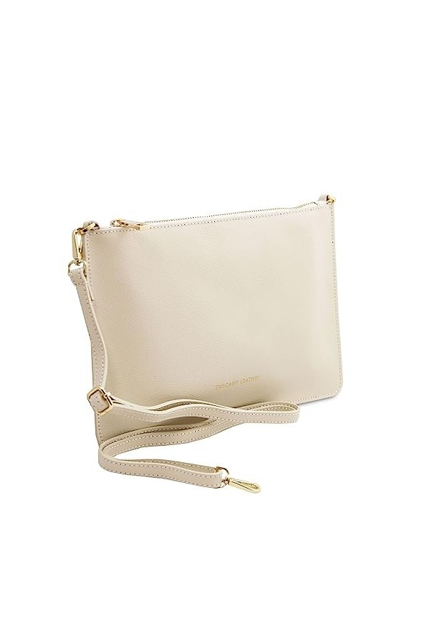 TUSCANY LEATHER TLBag Sac à main en cuir et bandoulière à chaîne Beige