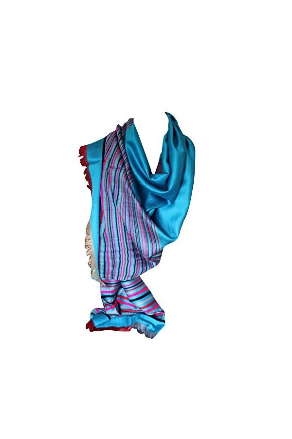 Belle coupe multi-colorée dépouillée Border Pashmina Ressentir Emballage Foulards écharpe châle Wrap Head Scarf Turquoise 