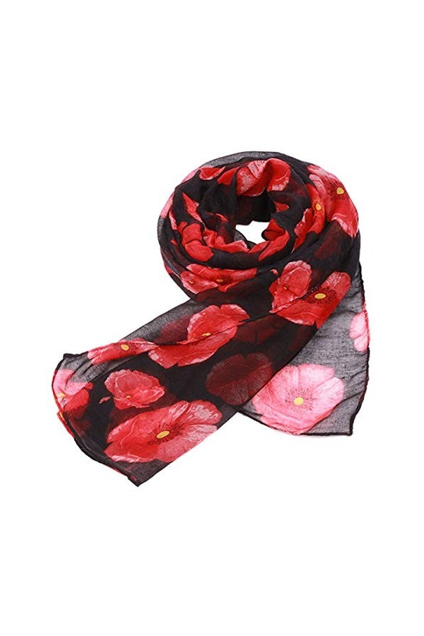 Générique Femmes Dames Coquelicot Fleur Impression Foulard Cou châle Foulards Cadeau Cadeau Noir créatif et utile