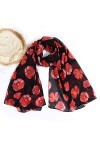 Générique Femmes Dames Coquelicot Fleur Impression Foulard Cou châle Foulards Cadeau Cadeau Noir créatif et utile