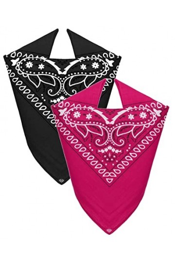 Van Der Rich ® - Lot de 2 Bandanas 100% Coton Foulard de tête pour Homme Femme Noir-Fuchsia, TU 
