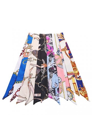 Yolev 6 Pièces Foulard Femmes en Satin de Soie Bandanas Design Mixte Satin Mode Étroit Sac à Main Poignée Ribbon Scarf Sac Po