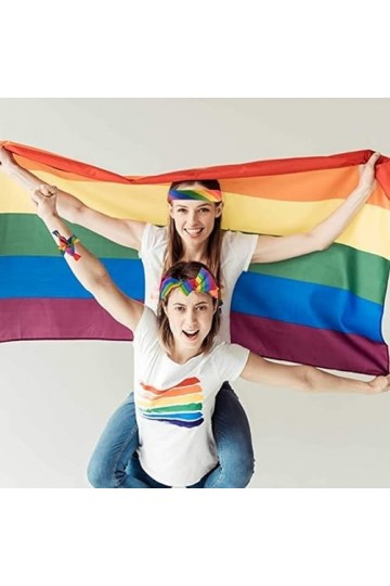 KAIAIWLUO Bandena Arc-en-Ciel,2 PCS Arc-en-Rayé LGBT Fierté Bandana Bandeau Bracelet Foulard Ensemble Kit Intérieur ou extéri