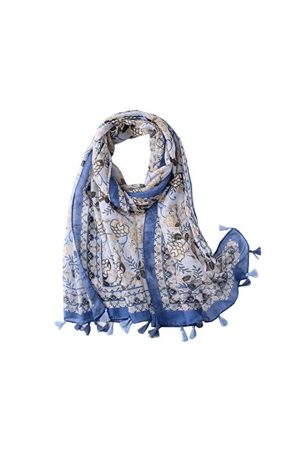Vellette PYVD Écharpe imprimée bleue, acrylique