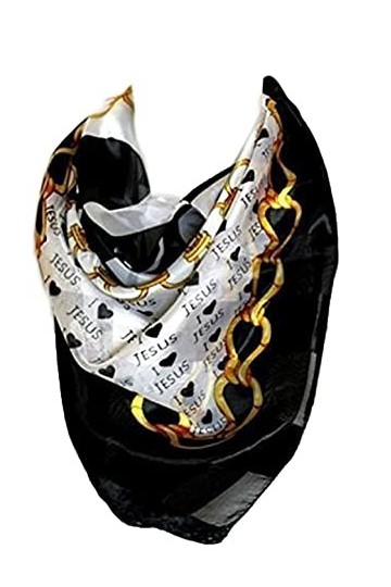 Scarf Shack Auto-gaufrage rayé imprimé ‘I Love JESUS’ soie satiné carré bandana cou écharpe tête écharpes Wrap Noir et Blanc