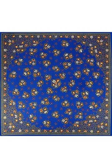 Valdrôme Foulard coton 100% bleu motif Provençal Farandole 40x40 cm