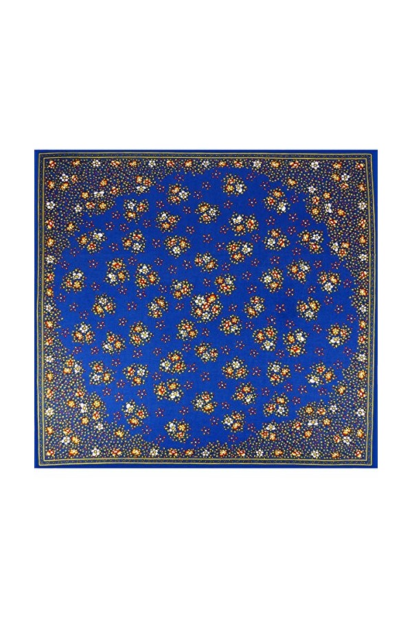 Valdrôme Foulard coton 100% bleu motif Provençal Farandole 40x40 cm