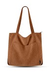 Prite Tote Bag Sac en Velours Côtelé Bandouliere Cabas Femme Homme Sac Fourre Tout avec Fermeture Éclair et Poches Noir 
