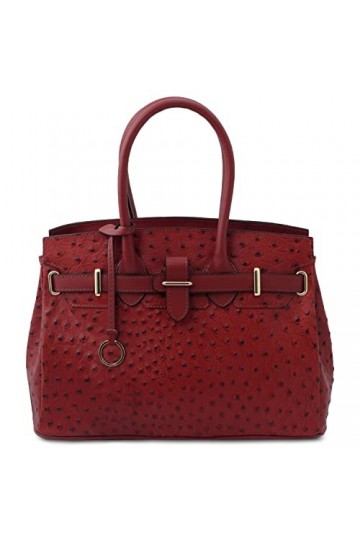 Tuscany Leather TLBag Sac à Main en Cuir imprimé Effet Autruche Rouge